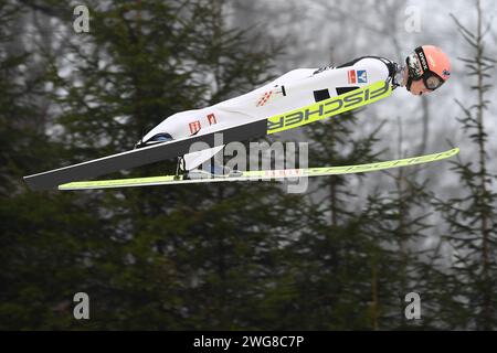 Willingen, Allemagne. 03 février 2024. Ski nordique, saut à ski : coupe du monde, grande colline, hommes. Jan Hoerl d'Autriche saute. Crédit : Swen Pförtner/dpa/Alamy Live News Banque D'Images