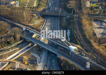 Luftbild, Autobahnkreuz Herne Großbaustelle, Autobahn A43 und Autobahn A42, Baukau-West, Herne, Ruhrgebiet, Rhénanie-du-Nord-Westphalie, Deutschland ACHTUNGxMINDESTHONORARx60xEURO *** vue aérienne, jonction de l'autoroute Herne grand chantier, autoroute A43 et autoroute A42, Baukau Ouest, Herne, région de la Ruhr, Rhénanie du Nord-Westphalie, Allemagne ATTENTIONxMINDESTHONORARx60xEURO Banque D'Images