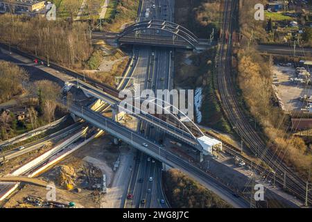 Luftbild, Autobahnkreuz Herne Großbaustelle, Autobahn A43 und Autobahn A42, Baukau-West, Herne, Ruhrgebiet, Rhénanie-du-Nord-Westphalie, Deutschland ACHTUNGxMINDESTHONORARx60xEURO *** vue aérienne, jonction de l'autoroute Herne grand chantier, autoroute A43 et autoroute A42, Baukau Ouest, Herne, région de la Ruhr, Rhénanie du Nord-Westphalie, Allemagne ATTENTIONxMINDESTHONORARx60xEURO Banque D'Images