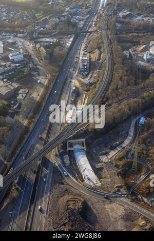 Luftbild, Autobahnkreuz Herne Großbaustelle, Autobahn A43 und Autobahn A42, Baukau-West, Herne, Ruhrgebiet, Rhénanie-du-Nord-Westphalie, Deutschland ACHTUNGxMINDESTHONORARx60xEURO *** vue aérienne, jonction de l'autoroute Herne grand chantier, autoroute A43 et autoroute A42, Baukau Ouest, Herne, région de la Ruhr, Rhénanie du Nord-Westphalie, Allemagne ATTENTIONxMINDESTHONORARx60xEURO Banque D'Images