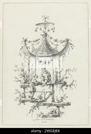 Composition ornementale en Chinoiserie-Stijl, Jean Baptiste pillement, 1770 dessin conception pour un tirage. Papier de Paris. alto craie, violoncelle ; contrebasse Banque D'Images