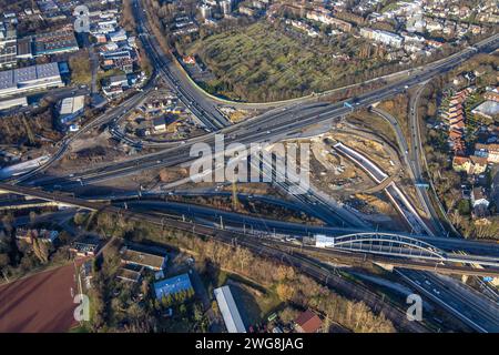 Luftbild, Autobahnkreuz Herne Großbaustelle, Autobahn A43 und Autobahn A42, Baukau-West, Herne, Ruhrgebiet, Rhénanie-du-Nord-Westphalie, Deutschland ACHTUNGxMINDESTHONORARx60xEURO *** vue aérienne, jonction de l'autoroute Herne grand chantier, autoroute A43 et autoroute A42, Baukau Ouest, Herne, région de la Ruhr, Rhénanie du Nord-Westphalie, Allemagne ATTENTIONxMINDESTHONORARx60xEURO Banque D'Images