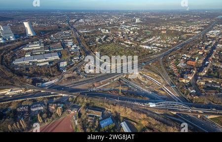 Luftbild, Autobahnkreuz Herne Großbaustelle, Autobahn A43 und Autobahn A42, Baukau-West, Herne, Ruhrgebiet, Rhénanie-du-Nord-Westphalie, Deutschland ACHTUNGxMINDESTHONORARx60xEURO *** vue aérienne, jonction de l'autoroute Herne grand chantier, autoroute A43 et autoroute A42, Baukau Ouest, Herne, région de la Ruhr, Rhénanie du Nord-Westphalie, Allemagne ATTENTIONxMINDESTHONORARx60xEURO Banque D'Images