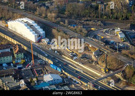 Luftbild, Baustelle zwichen Autobahn A42 und Bahnlinie an der Cranger Straße, Baukau-West, Herne, Ruhrgebiet, Rhénanie-du-Nord-Westphalie, Deutschland ACHTUNGxMINDESTHONORARx60xEURO *** vue aérienne, chantier de construction entre l'autoroute A42 et la ligne de chemin de fer à Cranger Straße, Baukau Ouest, Herne, région de la Ruhr, Rhénanie du Nord-Westphalie, Allemagne ACHTUNGxMINDESTHONORARx60xEURO Banque D'Images