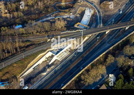 Luftbild, Autobahnkreuz Herne Großbaustelle, Autobahn A43 und Autobahn A42, Baukau-West, Herne, Ruhrgebiet, Rhénanie-du-Nord-Westphalie, Deutschland ACHTUNGxMINDESTHONORARx60xEURO *** vue aérienne, jonction de l'autoroute Herne grand chantier, autoroute A43 et autoroute A42, Baukau Ouest, Herne, région de la Ruhr, Rhénanie du Nord-Westphalie, Allemagne ATTENTIONxMINDESTHONORARx60xEURO Banque D'Images