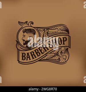 Mascotte Barber Modern Vintage logo Design Illustration de Vecteur