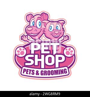Logo mascotte de magasin d'animaux de compagnie pour chiens et chats Illustration de Vecteur