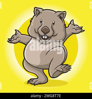 Wombat Funny Dancing Mascot dessin animé Vector Design Illustration de Vecteur