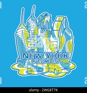 New York Doodle Landscape City Design Illustration de Vecteur
