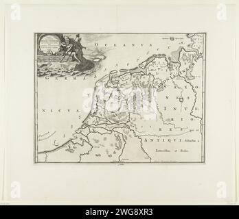 Carte historique des pays-Bas avec les régions des Bataves et des Frisons, 1695 - 1700 imprimer carte des régions frisonnes aux pays-Bas et en Allemagne. Fait partie de 16 cartes de la terre batave et les Frisons d'abord faites et enregistrées dans M. Alting, Descriptio Ant. Agri Batavi et Frisii, S. Notitia Germ. Inférent., 2 parties, 1697-1700. Réutilisé dans F. Halma, Tooneel der Vereenigde Nederlanden and substantial Landscapes, ouvert dans un dictionnaire général historique, généalogique, géographique et politique, 2 parties, 1725. Selon l'inscription placée dans : partie I, p. 333. Gravure sur papier Amsterdam Banque D'Images