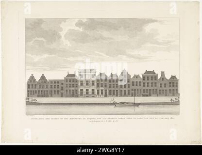 Image des maisons du Rapenburg à Leijden, telles qu'elles étaient avant la catastrophe du 12 janvier 1807. De la Koepoort à la St. Jakobs Gracht, 1807 print vue des maisons sur le Steenchuur, un canal dans le prolongement du Rapenburg, à Leiden, à Welstand avant l'explosion du bateau de poudre le 12 janvier 1807. De Koepoortsgracht à Sint Jacobsgracht. Fait partie d'un groupe de quatre plaques de connexion. Pays-Bas gravure de papier / gravure façade (de maison ou de bâtiment) à conduire. Rapenburg. Hangar Banque D'Images