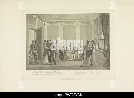Visite de la reine au prince d'Orange blessé, 1815, anonyme, 1815 imprimer la reine Wilhelmina van Pruisen rend visite à son fils Willem Frederik George, prince d'Orange, blessé lors de la bataille de Waterloo le 18 juin 1815. Dans la légende, un verset de quatre lignes. Voir aussi poignée de commande. Netherlands paper mordant aide médicale et soins infirmiers aux malades et aux blessés. Visiter les malades à l'hôpital Waterloo. Bruxelles Banque D'Images