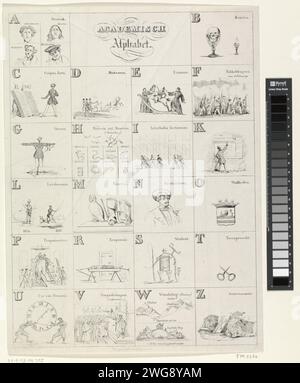 Caricature de Leiden Almanac étudiant, 1838, 1838 imprimer caricature de l'almanach étudiant de l'Université de Leiden de l'année 1838. Feuille avec 22 petites performances par lettre A-Z. Imprimeur : Netherlandsaprès dessin par : Netherlandspublisher : Leiden Paper Student Life Leiden Banque D'Images