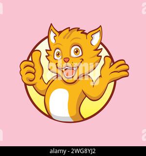 Logo Chat Mascot Vector Thumb Up Smile Illustration de Vecteur