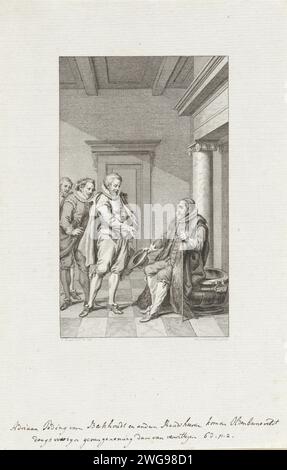 Le conseiller Teding van Berkhout avertit Johan van Oldenbarnevelt qu'ils seront emprisonnés, 1618, Reinier Vinkeles (I), après Jacobus Buys, 1787 print le conseiller Adriaan Teding van Berkhout avertit Johan van Oldenbarnevelt qu'ils seront emprisonnés, le 28 août 1618. Le retraité du conseil assis sur un grand bassin. Amsterdam gravure sur papier / gravure Banque D'Images