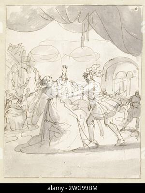 Duchesse de Bourgogne poignardée par son mari, Jan Luyken, 1697 - 1699 dessin conception pour une impression. papier. stylo à encre / brosse tuant  relations agressives. mort violente par poignard, couteau. personnages historiques Banque D'Images