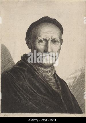 Portrait d'un homme plus âgé avec un béret sur la tête, Salomon Savery, d'après Rembrandt van Rijn, c. 1633 estampe Amsterdam papier gravure / gravure personnage historique anonyme représenté seul. vieil homme Banque D'Images