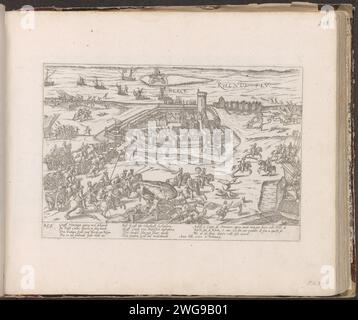 Rheinberg passe aux Espagnols, 1590, 1590 - 1592 estampe Rheinberg est transféré aux Espagnols, 3 février 1590. Épisode de la guerre de Keulse. Avec légende de 8 lignes en allemand et 3 lignes en français. Nummered en bas à gauche : 259. L'impression fait partie d'un album. Gravure de papier Cologne capture de la ville (après le siège) Rijnberg Banque D'Images