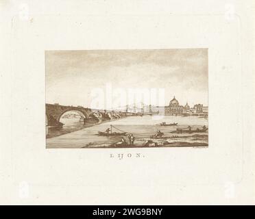 Vue de Lyon, Hendrik Schwegman, 1771 - 1816 print Gezicht OP de Pont de la Guillotière sur de Rhône à l'Hôtel-Dieu de Lyon. Haarlem gravure papier vue sur la ville en général ; 'veduta'. pont en ville à travers la rivière, canal, etc Lyon Banque D'Images