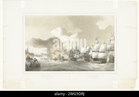 La flotte espagnole vaincue dans la bataille maritime près de Duins, 1639, 1848 - 1855 imprimer la victoire sur la flotte espagnole lors de la bataille maritime près de Duins entre la flotte espagnole sous le commandement d'Antonio de Oquendo et la flotte d'État sous Maarten Harpertsz. Tromp, 21 octobre 1639. Imprimeur : Netherlandspublisher : bataille de papier d'Amsterdam (+ force navale). Bataille des Downs Duins Banque D'Images