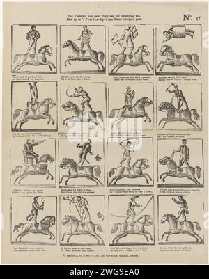Voyez les enfants ! See Deez 'Print avec votre commentaire, / comment ils sont dans le cheval jouant leur art aller, veuve C. Kok-van Kolm, 1800-1850 imprimer feuille avec seize représentations d'artistes de cirque, hommes et femmes, qui montrent des acrobaties sur le dos d'un cheval. Un verset bidirectionnel sous chaque image. Env. 1800-1850. Numéroté en haut à droite : n° 37. Imprimeur : Amsterdamprint Maker : chevaux d'impression typographique néerlandais (performance cirque). acrobat  cirque Banque D'Images