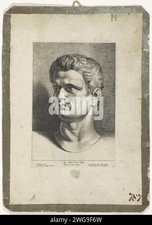 Buste de Marcus Junius Brutus, Lucas Vorsterman, d'après Pierre Paul Rubens, d'après Anonymous, 1638 buste imprimé de l'empereur romain Marcus Junius Brutus. Tirage à partir d'une série de douze tirages avec des bustes anciens, dont quatre sont de Lucas Vorsterman I et huit de Boëtius Adamsz. Bolswert. Gravure sur papier Anvers (histoire de) Marcus Junius Brutus. pièce de sculpture, reproduction d'une pièce de sculpture Banque D'Images