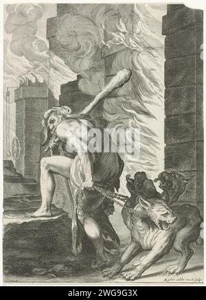 Hercules en Cerberus, Giles Sadeler (2), 1580 - 1629 print Hercule dans le monde souterrain. Il mène Cerberus sur une chaîne. Gravure sur papier inconnue (12) Cerbère capturé et emporté par Hercule Banque D'Images