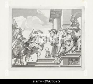 Melchizédek offre Abrahem brood en Wijn, Jan Punt, d'après Jacob de Wit, d'après Pierre Paul Rubens, 1751 estampe Melchizédek se tient sur un escalier et donne deux pains à Abraham. Amsterdam papier gravure / gravure la rencontre d'Abraham et Melchizédek, le grand prêtre et roi de Salem, qui apporte du pain et du vin (Genèse 14:18-20) Carolus Borromeuskerk Banque D'Images