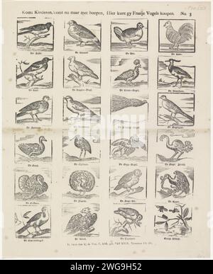 Venez les enfants, maintenant livré avec Hoopen, ici vous pouvez acheter fraije oiseaux, veuve C. Kok -van Kolm, 1800 - 1850 imprimer feuille avec 24 représentations d'oiseaux. Sous chaque photo le nom de l'oiseau. Env. 1800-1850. Numéroté en haut à droite : n° 3. Imprimeur : Amsterdamprint Maker : pays-Bas papier typographie imprimant des oiseaux Banque D'Images