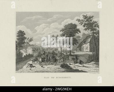 Les Espagnols à Borgerhout vaincus, 1643, Jan Frederik Christiaan Reckleben, après Dirk Stoop, 1840 - 1884 imprimer combat à Borgerhout près d'Anvers où une armée espagnole de Don Andrea Cantelmo a été vaincue par les troupes d'État sous le commandement du prince Willem II, 4 septembre 1643. Amsterdam bataille de gravure sur papier acier (+ forces terrestres) Borgerhout Banque D'Images