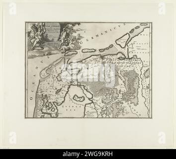 Carte historique des pays-Bas avec les régions des Bataves et des Frisons, 1695 - 1700 imprimer carte des régions frisonnes aux pays-Bas et en Allemagne. Fait partie de 16 cartes de la terre batave et les Frisons d'abord faites et enregistrées dans M. Alting, Descriptio Ant. Agri Batavi et Frisii, S. Notitia Germ. Inférent., 2 parties, 1697-1700. Réutilisé dans F. Halma, Tooneel der Vereenigde Nederlanden and substantial Landscapes, ouvert dans un dictionnaire général historique, généalogique, géographique et politique, 2 parties, 1725. Selon l'inscription placée dans : partie I, p. 334. Gravure sur papier Amsterdam Banque D'Images