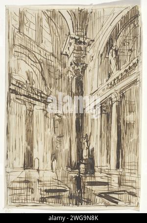 Kerkinterieur te Rome, Thomas Cool, 1861 - 1904 papier à dessin. stylo à encre vue sur la ville, et paysage avec des constructions artificielles. Intérieur de l'église Rome Banque D'Images