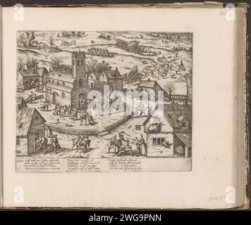 Skijst à Boksum en Frise, 1586, 1587 - c. 1591 imprimer bataille de Boksum en Frise, 26-27 janvier 1586. L'armée de l'État vaincue par les Espagnols sous Willem van Nassau. Combats en plein champ et soldats à l'église de Boksum, au loin Leeuwarden, Winsum et Wielsryp. Avec légende de 12 lignes en allemand. Nummered en bas à gauche : 232. L'impression fait partie d'un album. Bataille de gravure de papier de Cologne, combattant en général Boksum Banque D'Images