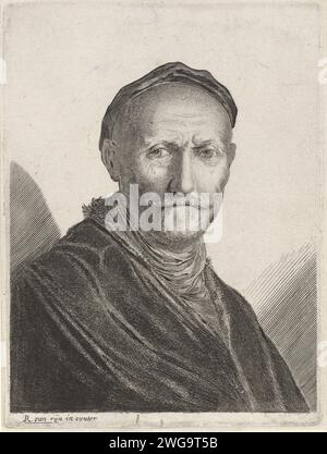 Portrait d'un homme plus âgé avec un béret sur la tête, Salomon Savery, d'après Rembrandt van Rijn, c. 1633 estampe Amsterdam papier gravure / gravure personnage historique anonyme représenté seul. vieil homme Banque D'Images