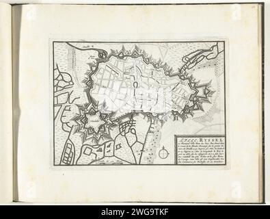 Plan de Lille, ca. 1693-1696, 1693 - 1696 imprimer carte des renforts pour la ville flamande de Lille (Rijssel). Fait partie de la première partie de l'œuvre imprimée : le Théâtre de la Guerre, dans les pays-Bas, publié en 1696. Cette partie contient 25 planches avec des plans (de Sébastien le Prestre, Seigneur de Vauban) de villes fortes et forteresses renommées dans la guerre de neuf ans aux pays-Bas. Titre et inscriptions en français. Imprimeur : Francepublisher : Paris papier gravure cartes des villes. Forteresse Lille Banque D'Images