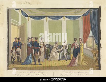 Visite de la reine au prince d'Orange blessé, 1815, anonyme, 1815 imprimer la reine Wilhelmina van Pruisen rend visite à son fils Willem Frederik George, prince d'Orange, blessé lors de la bataille de Waterloo le 18 juin 1815. Dans la légende, un verset de quatre lignes. Voir aussi poignée de commande. Netherlands paper mordant aide médicale et soins infirmiers aux malades et aux blessés. Visiter les malades à l'hôpital Waterloo. Bruxelles Banque D'Images
