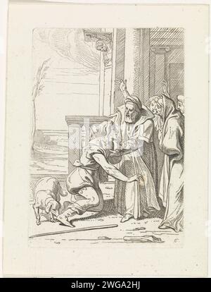 Retour du fils perdu, Theodoor van Thulden, 1616 - 1669 imprimer le fils perdu rentre chez lui et est accueilli par son père, qui le prend dans ses bras. Anvers gravure sur papier / gravure le fils prodigue s'agenouille devant son père qui le prend dans ses bras Banque D'Images