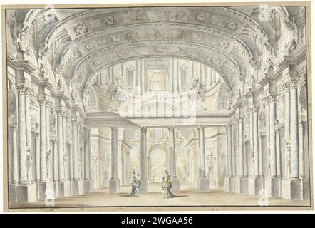 De Hofzaal, décor de théâtre, Georges François Blondel, dessin 1763 conception de théâtre pour le Stadschouwburg d'Amsterdam. papier. stylo à encre / brosse design de scène. palais - AA - Architecture civique : à l'intérieur de Schouwburg Keizersgracht (1637-1772) Banque D'Images