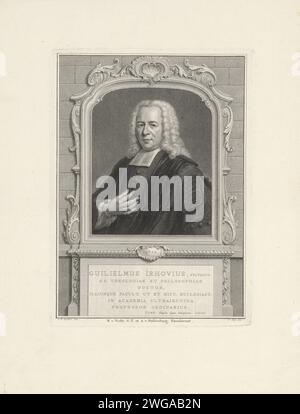 Portrait de Willem van Irhoven, Pieter Tanjé, d'après Jan Maurits Quinkhard, 1716 - 1761 print Portrait de Willem van Irhoven, pasteur réformé à Ede et professeur de théologie et d'histoire de l'église à Utrecht. Imprimeur : Amsterdampublisher : Utrechtpublisher : Utrecht gravure sur papier / gravure Banque D'Images