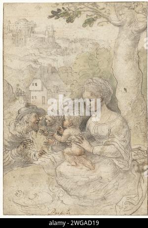 Maria a rencontré Kind, Josef écoute un ange, Anonyme, d'après Jacob Cornelisz van Oostsanen, d'après Pieter Coecke van Aelst (I), 1500 - 1510 dessin papier Low Countries. brosse à encre / stylo Banque D'Images