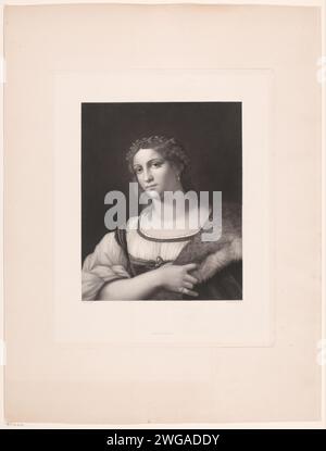 La Fornarina, Rudolf Stang, d'après Rafaël, d'après Sebastiano Del Piombo, 1841 - 1927 papier imprimé. Gravure / gravure anonyme personne historique représentée - BB - femme. garland, couronne Banque D'Images