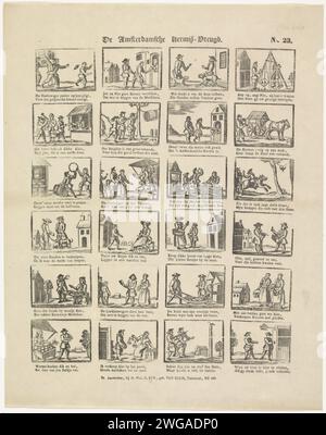 De Amsterdamsche Kermis-Vreugd, veuve C. Kok-van Kolm, 1800-1850 Print feuille avec 24 représentations de toutes sortes de divertissements à la foire d'Amsterdam. Un verset bidirectionnel sous chaque image. Env. 1800-1850. Numéroté en haut à droite : n° 23. Imprimeur : Amsterdamprint Maker : pays-Bas typographie papier impression plaisir foire et cirque. Marché Amsterdam Banque D'Images