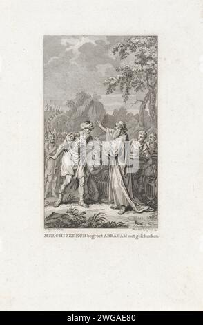 Abraham rencontre Melchizédek, Reinier Vinkeles (I), après Jacobus achète, 1793 print Abraham rencontre le roi et grand prêtre Melchisédek à Salem. Il apporte du pain et du vin et bénit Abraham. Amsterdam papier gravure / gravure la rencontre d'Abraham et Melchizédek, le grand prêtre et roi de Salem, qui apporte pain et vin (Genèse 14:18-20) Banque D'Images