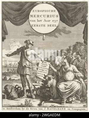 Page de titre de l'Europische Mercurius de 1737, 1737 imprimer page de titre de l'Europische Mercurius, pour l'année 1737. Mercurius atteint Europe un magazine sur la guerre et la paix, en arrière-plan Constantinople. Imprimeur : Northern Netherlandspublisher : Amsterdam papier gravure / gravure Constantinople Banque D'Images