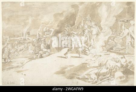 Soldats turcs autour d'un feu de camp, Guilliam du Gardijn, d'après Pieter Coecke van Aelst (I), 1605 - 1647 papier à dessin. brosse en graphite (minéral) Banque D'Images