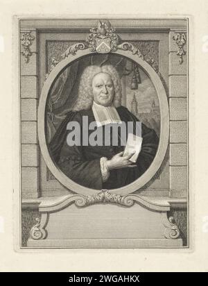 Portrait de Wigbold Muilman, Pieter Tanjé, d'après Harmanus Serin, 1746 - 1757 tirage Portrait de Wigbold Muilman, pasteur de la Haye, dans une liste ornementale. Au milieu de ses armoiries. Amsterdam gravure / gravure sur papier Banque D'Images