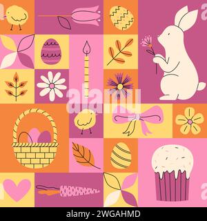 Motif géométrique sans couture pour joyeuses Pâques. Illustrations vectorielles minimalistes de vacances à la mode dans des couleurs pastel. Décoration de site Web Illustration de Vecteur