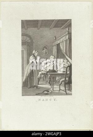 Mari et femme avec une mère malade avec un enfant, Reinier Vinkeles (I), 1785 impression dans une chambre un homme pleure sur le lit d'une femme malade et de son enfant. Une femme prie pour l'homme. Amsterdam gravure sur papier / gravure visitant les malades ; personne malade avec d'autres. une personne priant. image, peinture. pleurant Banque D'Images