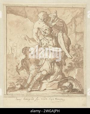 Aeneas portant son père Anchises hors de Troy. Anchises porte un voile ...