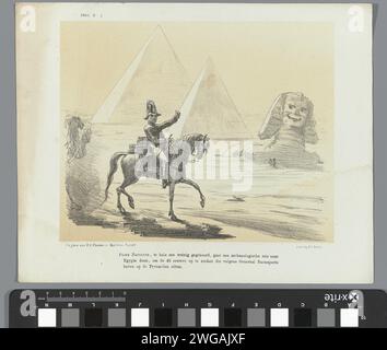 Caricature sur le Prince Napoléon, 1863, 1863 print caricature sur le Prince Napoléon (le fils de l'empereur Napoléon III), à cheval aux pyramides égyptiennes et sphinx. Plaat est apparu au Weekblad de Nederlandsche Spectator, non 3, 17 janvier 1863. Imprimeur : Netherlandsprinter : Netherlandspublisher : Arnhempublisher : The Hague paper Egypt. Pyramides de Gizeh Banque D'Images